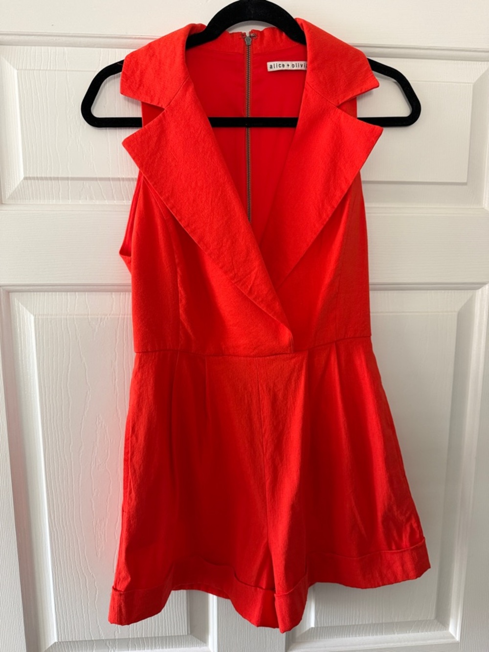 Alice+Olivia Red Sleeveless V-Neck Romper